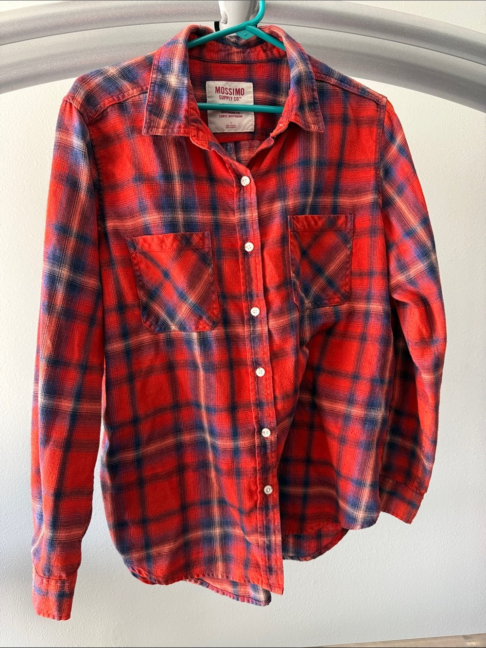 Mossimo Red and Navy Plaid Button-Front Shirt